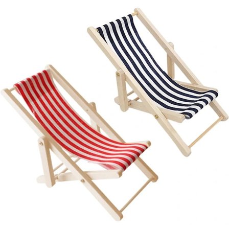 Miniatyr strandstol med ekstra tilfeldig del, mini strandparasoll dekorasjon i tre, sammenleggbar miniatyr strandstol i tre, 2-pakning [YJD]