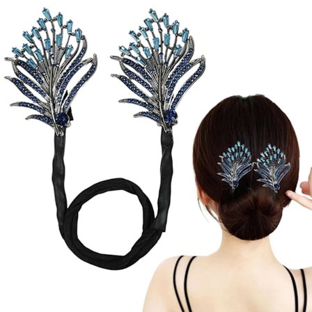 Fjer Rhinestone Blomster Hårklemme, Lazy Hårkrøller Deft Bun Maker, Ocean Blue Feather Hårnål, Fransk Twist Bun Frisure Shaper