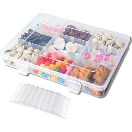 Snackbox med 18 löstagbara fack, Multi Plast Snackle Box-brickor med fack för flygresor (20,1×14,9cm)