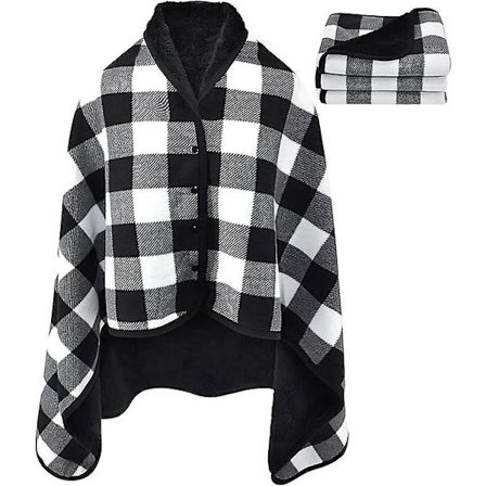 Sort Fleece Poncho Dame Vinter Varm Vinter Cape Med Knapper Fortykket Cape Elegant Plaid Tæppe Varm Skulder Cape Blandet Cashmere Poncho Dame Varm
