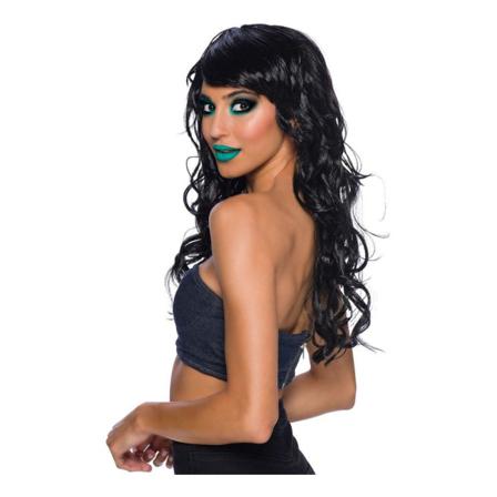 Lång Svart Peruk Med Lockar - Halloween & Maskerad Svart One Size