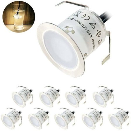 Paket med 10 LED-spotlight för utomhus, IP67 Vattentät, Varmvit Ljus 3000K, Golvlampa 32MM 0.6W DC12V för Väg