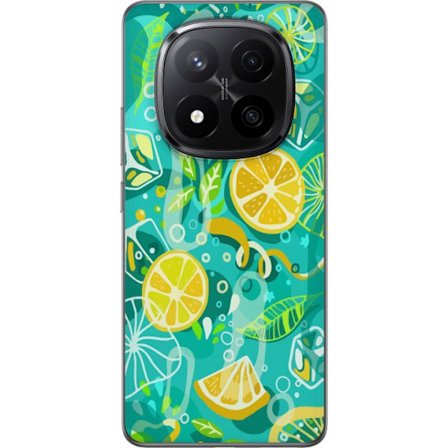 Yhteensopiva Puhelinkuori Xiaomi Redmi Note 14 Pro+ Raikas sitrusharja sitruunalehdillä ja kuplia eläväisen värimaailman kanssa