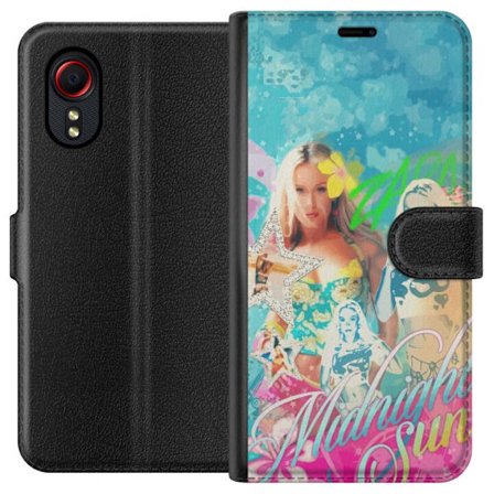 Kompatibel Tegnebogsetui til Samsung Galaxy Xcover 5 Eventyrverden med Steve, Creeper og dyr i farverig blokgrafik