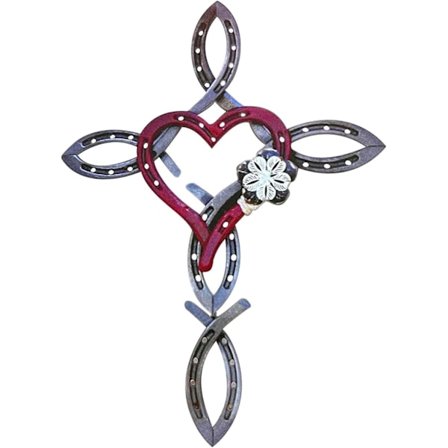 Naturlig hestesko kors med hjerte, metallkors veggkunstdekorb Vintage stil kunst hestesko kors skulptur