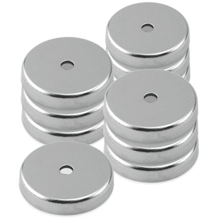 10 pyöreää magneettilukkoa, pohja 0,5 cm keskireiällä, halkaisija 3,6 cm, paksuus 0,7 cm, 7,3 kg, hopea