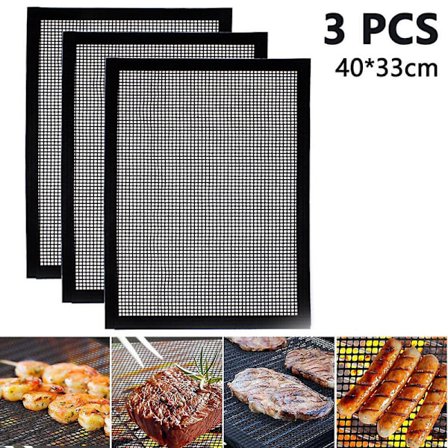 3 st svart grillnätmatta för gas, kol och elektrisk grill