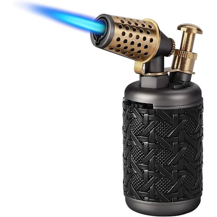 Butan Gasbrænder Lighter, Justerbar Genopfyldelig Gasbrænder Lighter med Sikkerhedslås, Vindtæt Vintage Antik Lighter med Hul, Blå Jet Flamme 