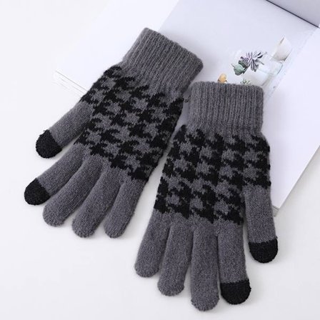 Hundtannstrikkede hansker, varme berøringsskjermhansker, mørkegrå