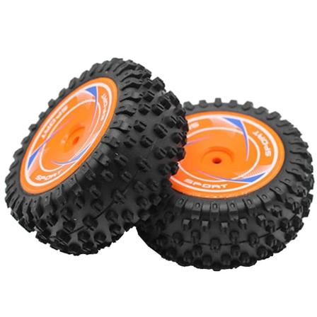 2 stk For 124010 1/12 RC Fjernstyrt Bil Reservedeler Dekksett Drift Dekk, bakhjul, oransje