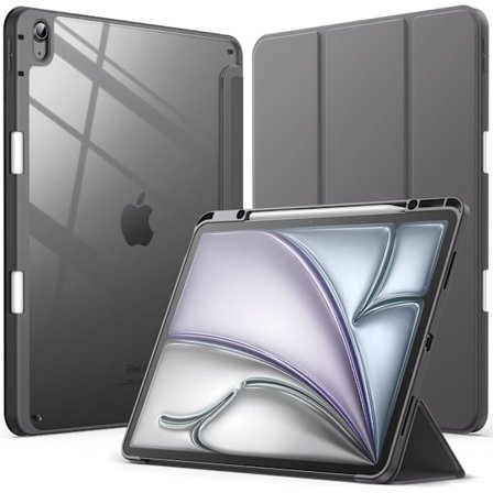 JETech Kotelo Yhteensopiva iPad Air 13-tuuman M3/M2 (2025/2024) kanssa, jossa on kynäteline, kirkas läpinäkyvä takaosa, ohut jalusta, iskunkestävä 