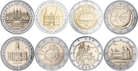 Tyskland - Pakke med 8 forskellige 2 Euro mønter