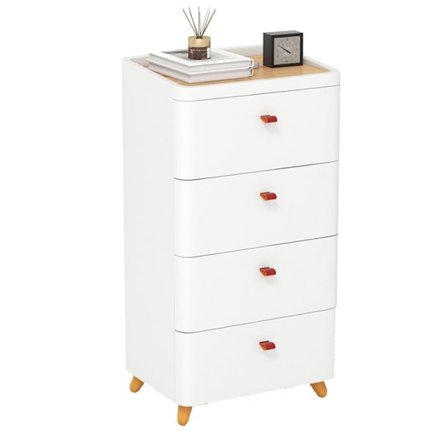 COSTWAY byrå med 4 lådor, med avtagbar förvaringsfack och ben i massivt trä, för hall, sovrum, vit