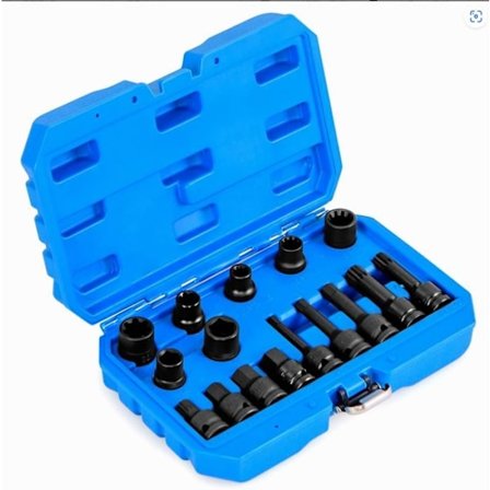 Sæt med 16 COSTWAY Impact bremsekaliperfatninger med 1/2 skralde til BMW/AUDI/Porsche Easy Storage 28x7x18CM Blå