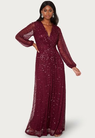 AngelEye - Long Sleeve Sequin Dress - Burgundy - Kläder - - Bubbleroom