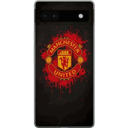 Kompatibelt Mobildeksel til Google Google Pixel 6a Manchester United logo i rød og gul farge med røff sportslig bakgrunn