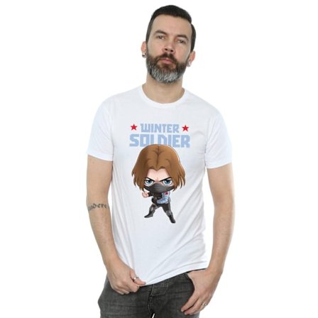 Marvel Mens Winter Soldier Bucky Toon T-Shirt S Vit