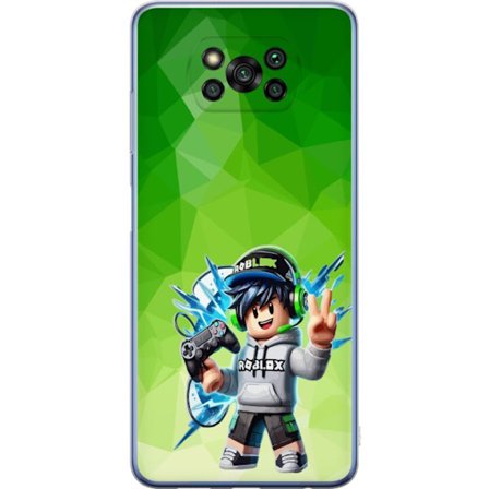 Kompatibelt Mobildeksel til Xiaomi Poco X3 Pro Roblox-inspirert gamerfigur med headset, håndkontroll og energiske effekter mot grønn bakgrunn