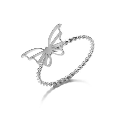 Enkelt rostfritt stål Retro Lady Butterfly Twisted Chain Rings Hjärta Kors Runt Enkelt Finger Smycken För Dam Tillbehör JZ3674P 6