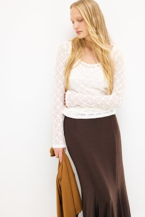 NA-KD Spitzenoberteil mit Rundhalsausschnitt - Party Oberteile - Offwhite - L