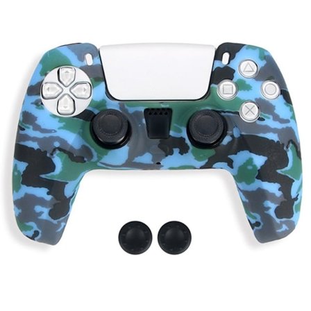 DATA FROG Sony Playstation 5 Game Controller Anti-Skid silikonfodral Gamepad skyddsfodral med 2 vippskydd - Kamouflage Blå