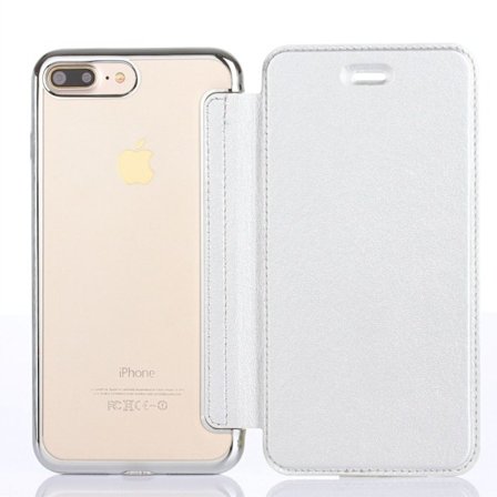 Etui til iPhone 15PRO MAX sølv Flip Elektroplettering Transparent Wallet med Kortholder