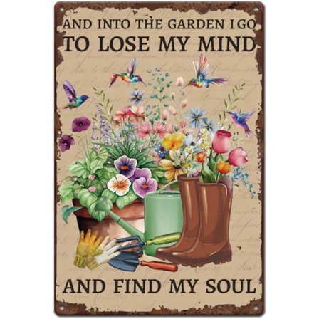 Havemetalblikskilt med blomster og fugle, vintage jernskilt, støvler, vintage skilt, hjem, have, bondehus, stue, blomster, have, vægkunstplakat, gave