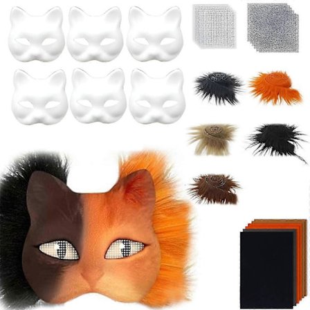 Therians Maskesæt DIY Furry Dyremaske Kompatibel med Halloween Cosplay - Ræv, Kat med Pels, Øjennet & Filtark