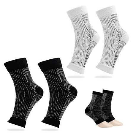 Beroligende strømper til neuropati, str. L/XL, fodsmertelindring, ankelstøtte, hvid og sort