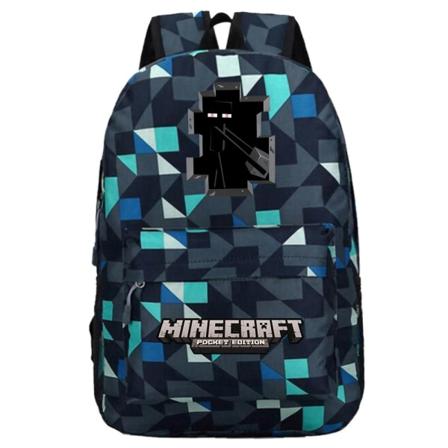 Minecraft Rygsæk Skolerygsæk Blå Gitter ~ 7 År