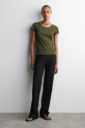 COS Women's T-Shirt Con Scollo Arrotondato in Verde