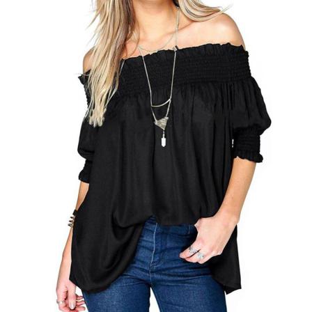 Sexig Kvinnor Off-soulder T-shirt Lös Casual Solid Volanger Toppar