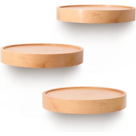 Sett med 3 runde vegghyller - Bøk - Lys gul