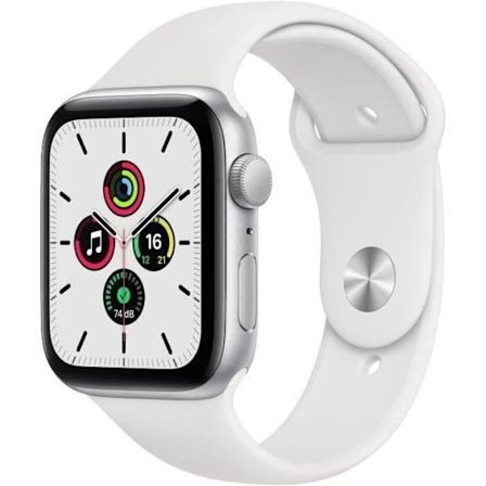 Apple Watch SE GPS - 44mm Alumiinikuori Hopea - Valkoinen Ranneke (2020) - Kunnostettu - Erinomainen kunto - Refurbished Grade A+