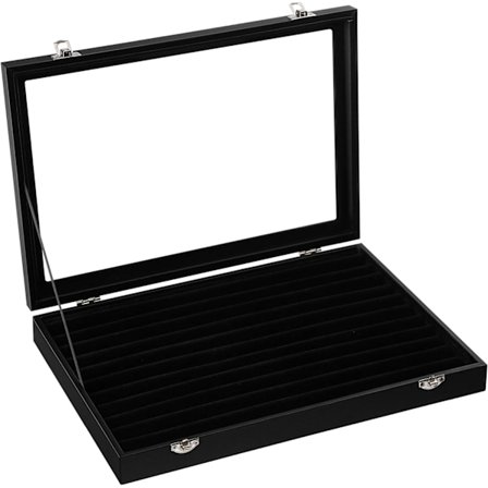 Smykkeutstilling, smykkeskrin, for ringer, ørepynt, glassdeksel,