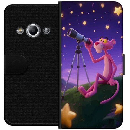 Yhteensopiva Lompakkokotelo Samsung Galaxy Xcover 3 Pink Panther Stars -motiivi, jossa Pink Panther kurkistaa kaukoputken läpi tähtien joukossa, vie