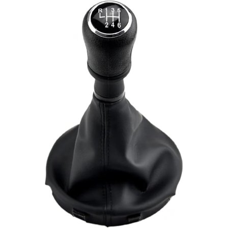 6-trins sort gearstangsknop med gearstangmanchet kompatibel med VW Transporter T5 T6 MK