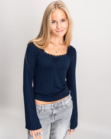 RYVLS Lace Edge L/S Top Blå Toppar/Blusar Tjej - Kids Brand Store