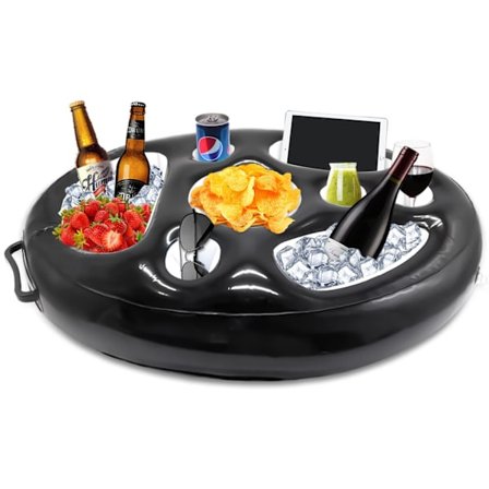 Uppblåsbar dryckeshållare, 8 hål flytande poolbar, dryckeshållare fruktsallad buffé pool vuxna tillbehör för pool strandfest kul (svart)