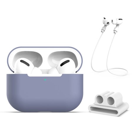 Silikonikotelo kuulokkeiden hihnalla ja pidikkeellä AirPods Pro Lila