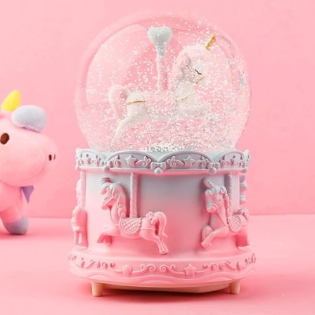 Musical Snow Globe, 3.94 Inch Unicorn Carousel Snow Globe with Music Color Changing Automatic Snowfall Unicorn Music Box Gift