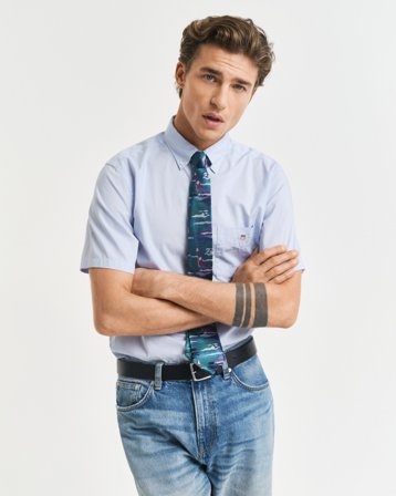 GANT Herren Regular Fit Classic Popeline Kurzarmhemd (S) Blau