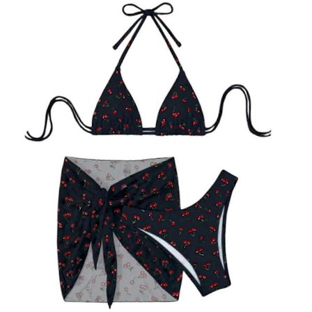 Naisten kaksiosainen uimapuku kylpytakilla, riimukaulainen uimapuku rantakäärehameella, painettu uima-asu valkoinen