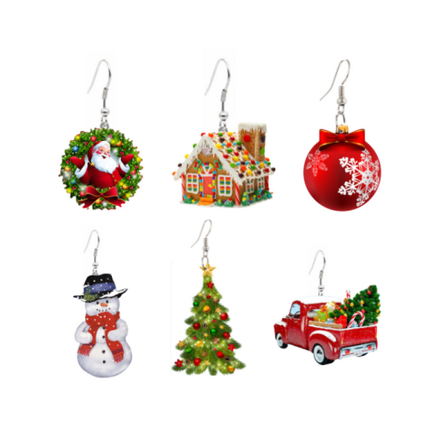 6 Delar Santa Claus Candy House Stud Örhängen Jul Akryl