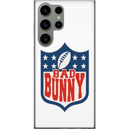 Kompatibelt Mobildeksel til Samsung Galaxy S23 Ultra Bad Bunny rød grafisk plakat med portrett og typografi i latinamerikansk popdesign