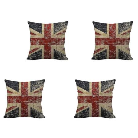 4 kpl Britannian lipun tyynyliinaa, Union Jack -lippu Vintage-tyynyliina Heit tyynyn tyynynp llinen 45x45 cm (tyyli B)