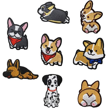 8 st broderade hunddjur lapp kostym valp presenter valp klistermärken kläder blommig applikation söta lappar strykjärn på husdjur lappar Coutur