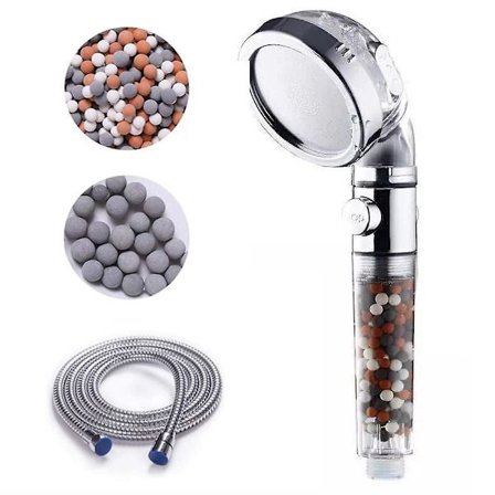 Anti-kalk duschhuvud med 1,5 m slang och vattenbesparande tryckfilter - trestegsfiltreringssystem