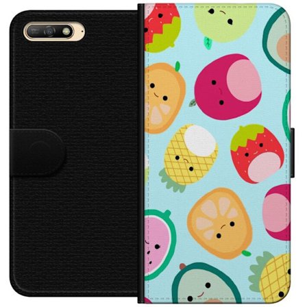 Kompatibelt Lommeboketui til Huawei Y6 (2018) Mønster av kawaii-frukter som jordbær sitron ananas og avocado på lyseblå bakgrunn