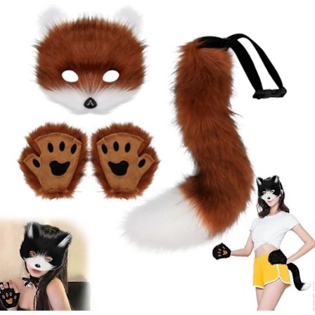 Halloween Kattemaske Sæt, Pels Kostume, Ræv Kostume Cosplay Kostume, Halloween, Rævehale Cosplay, Halloween Rævemaske, Karneval Halloween Party 